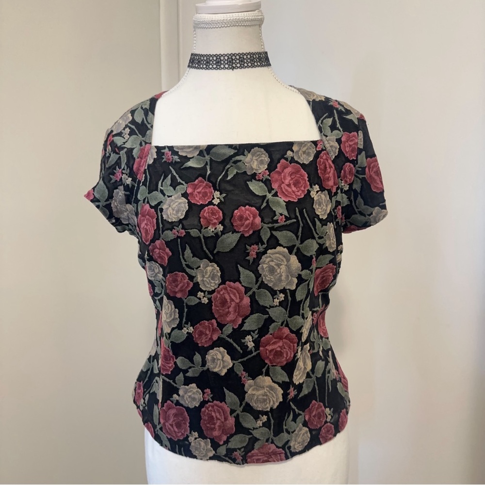 Vintage Floral Black and Pink Women's Top